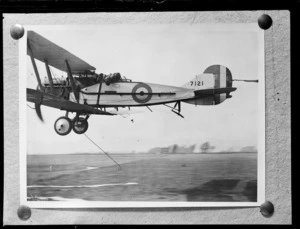 Copy photo of Bristol WWI bi-plane fighter 7121 in flight, location unknown