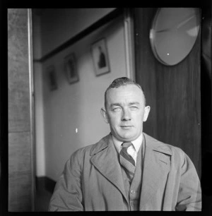 Portrait of Mr Garrett, ex 75th Squadron RNZAF, Whites Aviation Office, Auckland