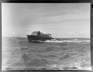 Mechanics Bay, Auckland, showing an unidentified man on the boat [Tanden?] going out to sea