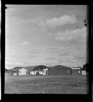 View of plane hangars and buildings, Rotorua Aerodrome, Bay of Plenty