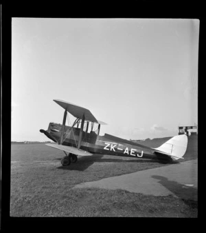 View of an Aircraft Services Tiger Moth ZK-AEJ bi-plane, Mangere Airfield, Auckland