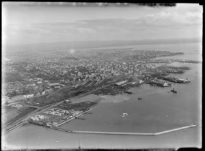 Mechanics Bay base, Auckland, includes Waitemata Harbour, flying boats, airport and city