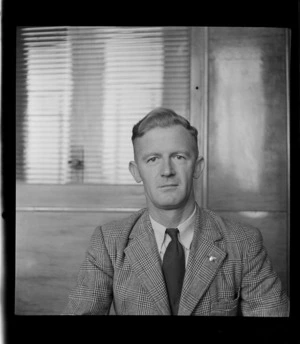 Portrait of J B Ellis of Pan American Airways, Whites Aviation Office, Auckland City