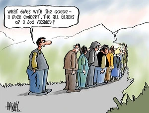 Hawkey, Allan Charles, 1941- :'What gives with the queue - a rock concert, the All Blacks or a job vacancy?'. 8 June 2012