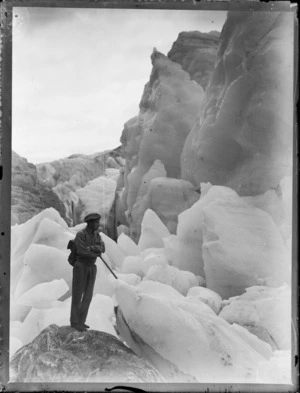 Unidentified man near the Crevasses, Fox Glacier, West Coast