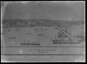 A pencil sketch of the City of Auckland