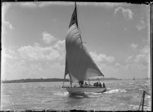 Yachting on Auckland Harbour, showing yacht [A18?] in full racing mode