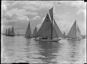Yachting on Auckland Harbour, showing the yachts anchored on the harbour