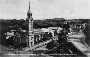 Overlooking the corner of Symonds Street and Alten Road, Auckland, with St Andrew's Presyterian church on the left