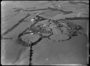 Glendowie, Auckland City, aerial view of Kerridge family home with tennis courts and ornamental gardens, West Tamaki Road