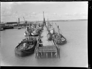 Devonport Naval Base, Auckland, showing main wharf with naval ships docked