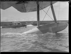 Breakwater, Mechanics Bay, Auckland from underneath the TEAL Short Tasman flying boat ZK-AMD Clipper 'Australia'