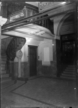 View of the Pan American Airways building foyer entrance, Queen Street, Auckland City