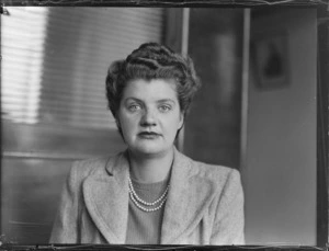 Portrait of Miss F Whale, secretary to Mr H Gatty of Pan American World Airways Whites Aviation Office, Auckland City