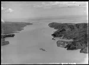 Lyttelton Harbour and township with wharf area, looking to the Pacific Ocean, Christchurch, Canterbury