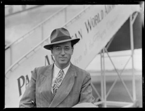 Portrait of Charles Goldsmith, from MGM, after arrival on a Pan American World Airways flight