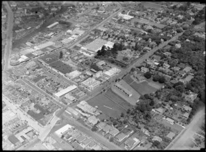 The suburb of Newmarket and Gillies Avenue with [Cheney?] Sheetmetal Works and Newmarket School, Auckland City