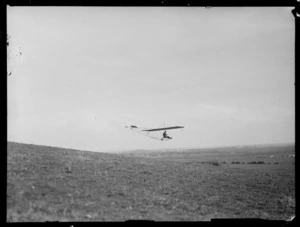 Member of the Auckland Gliding Club flying the Alfriston primary glider, location unknown