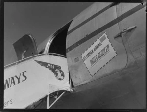 US Foreign Airmail envelope logo on side of aircraft PAWA (Pan American World Airways) Clipper Kit Carson