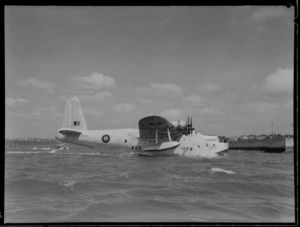 RNZAF (Royal New Zealand Air Force) Short Sunderland flying boat Mataatua NZ4103 moored at Mechanics Bay, Auckland