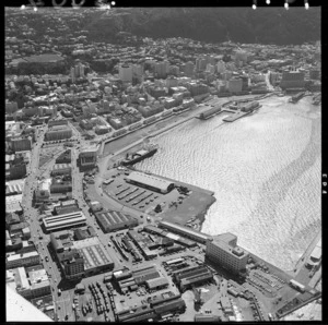 Aerial view of Wellington city and wharves
