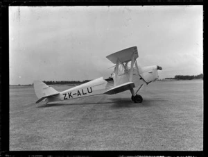 Waikato Aero club De Havilland Tiger Moth biplane ZK-ALU, on grass at unidentified location