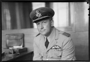 Portrait of Group Captain G Watt in uniform RNZAF, Whites Aviation Office, Auckland City