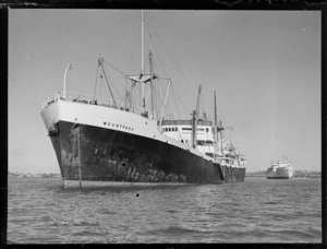 View of the cargo steamship SS Mountpark at anchor within Auckland Harbour