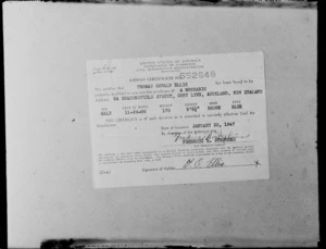 Photograph of a United States of America Civil Aviation Administration Airman Certificate authorisation for T O Ellis of Beaconsfield Street Grey Lynn as a mechanic, Auckland City