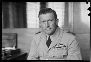 Portrait of Group Captain G Watt in uniform RNZAF, Whites Aviation Office, Auckland City