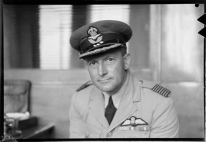 Portrait of Group Captain G Watt in uniform RNZAF, Whites Aviation Office, Auckland City
