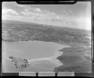 Parua Bay with Motukiore Island and Manganese Point with bush in foreground, Whangarei Harbour, Northland Region