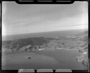 Taurikura Bay and settlement with farmland beyond, Whangarei Heads, Northland Region