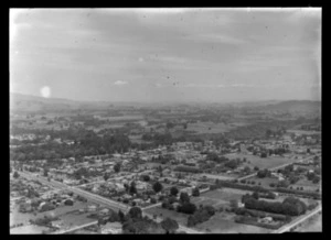 View of the rural town of Cambridge with farmland beyond, Waikato Region