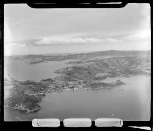 The settlement of Russell with wharf and Kororareka Bay, looking east to Te Rawhiti Inlet beyond, Bay of Islands, Northland Region