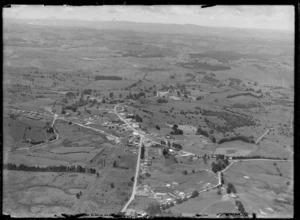 The town of Wellsford located at the junction of State Highway 1 and 16 surrounded by farmland, Rodney District, North Auckland Region