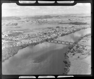 Waikato River, including train bridge and Lake Hakanoa, Huntly, Waikato region