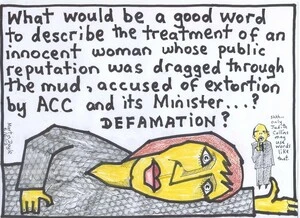 Doyle, Martin, 1956- :'What would be a good word to describe the treatment of an innocent woman whose public reputation was dragged through the mud, accused of extortion by ACC and its Minister...? DEFAMATION?'. 7 June 2012