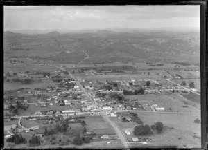 The Northland town of Kaikohe with Broadway Street (State Highway 12) through town, looking north-east to farmland beyond
