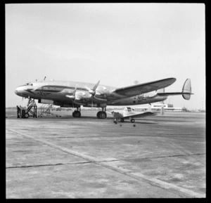 British Overseas Airways Corporation Lockheed Constellation aircraft G-AHEJ, 'Bristol', at an unidentified airport, Montreal, Canada
