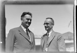 North Island Air Pageant with hosts New Plymouth Aero Club H W Lightband president (left) and W G Watts (secretary).