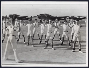 New Zealand Air Traing Corps cadets doing physical exercises