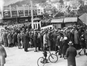 Queuing for a cricket match outside the Basin Reserve, Wellington