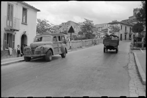 NZ PRS staff car in the village of Ariano Irpino, Italy, World War II - Photograph taken by George Bull