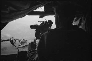 Interior of Divisional Flash-spotting observation post in the Cassino area, Italy, World War II - Photograph taken by George Kaye