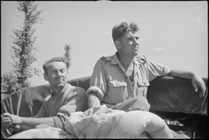 E M Summers and P R Price on the road forward in the Liri Valley area, Italy, World War II - Photograph taken by George Kaye