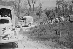 Traffic of NZ Divison moving forward after fall of Atina and Belmonte, Italy, World War II - Photograph taken by George Kaye
