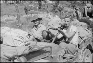L J Fisher and A R Cross in a well loaded jeep on the Italian Front, World War II - Photograph taken by George Kaye