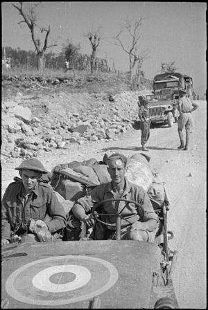 S A Laycock and T F Oates on the road forward after the fall of Atina and Belmonte, Italy, World War II - Photograph taken by George Kaye