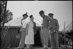 Sister I Cox talking to Prime Minister Peter Fraser visiting 2 NZ General Hospital, Caserta, Italy, World War II - Photograph taken by George Kaye